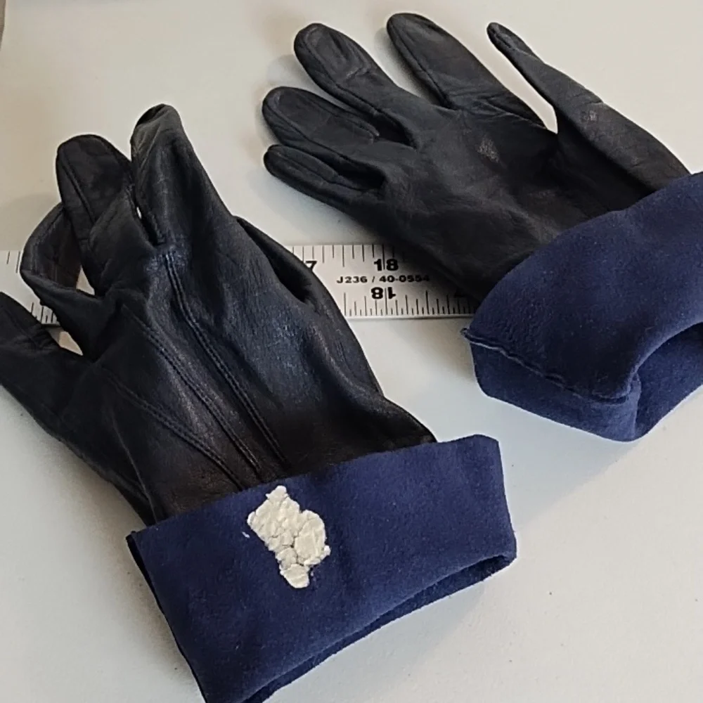 Genuine Soft Supple Thin Leather Driving Gloves Top Detail Dark Nay Blue